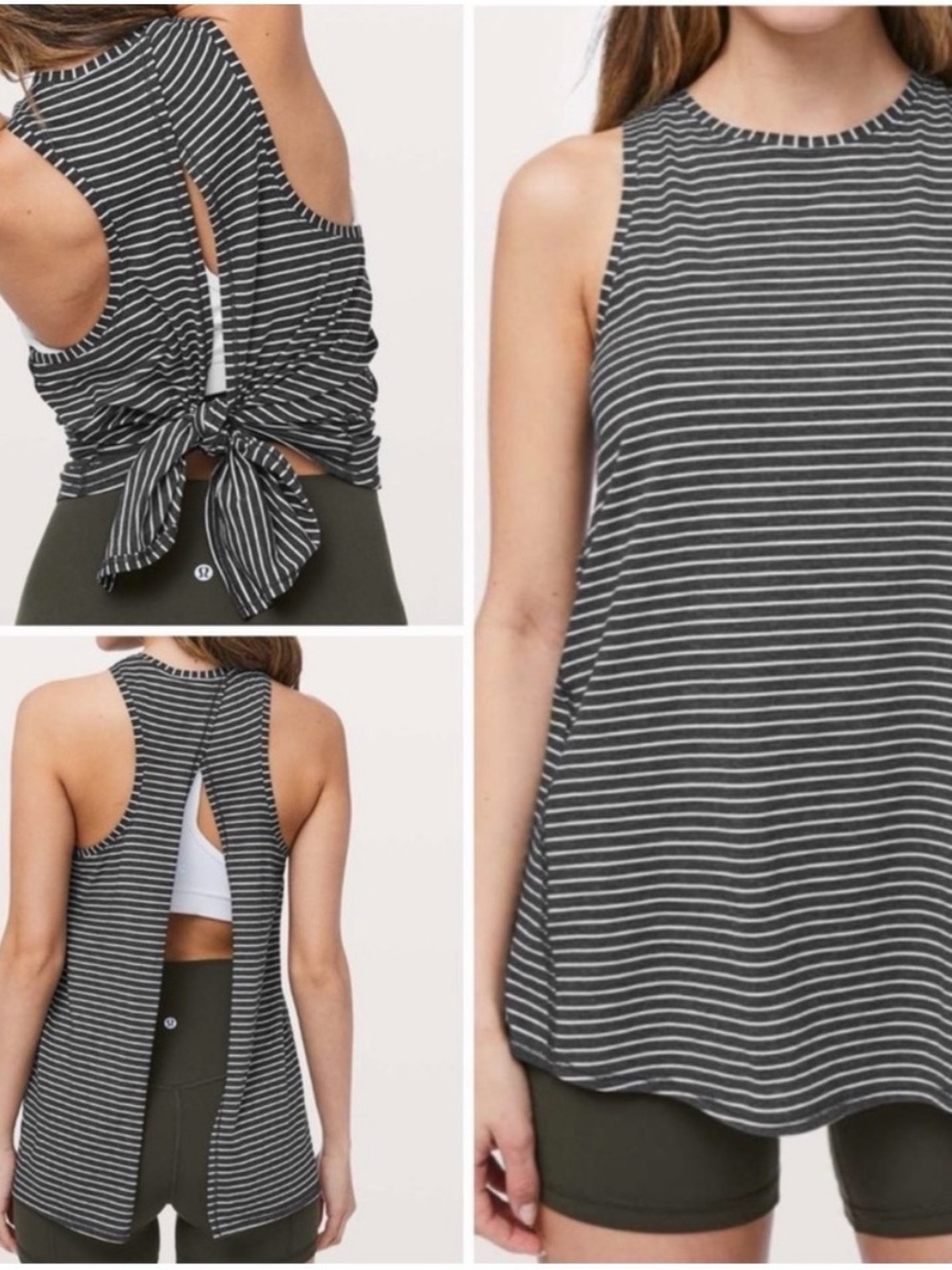 Lululemon All Tied Up Striped Sleeveless Tie-Back Tank Top - Black/White